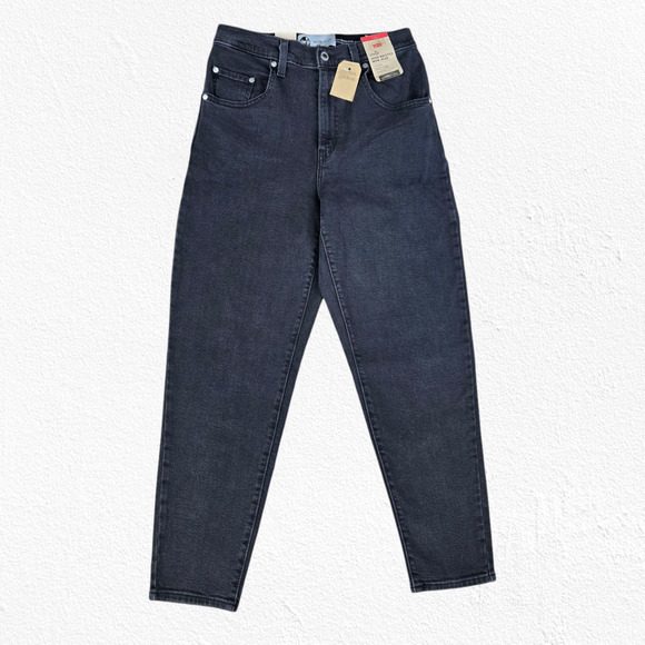 Levi's SilverTab Black Wash High Waisted Tapered Straight Leg Mom Jeans Size 28 - Picture 2 of 14